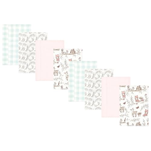Image of Hudson Baby Cotton Poly Flannel Burp Cloths Multipack, Girl Woodland Pals 8-Pack, One Size