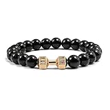 ZGRJIUERYI Steinarmband,Mode Naturstein Armband Männer Fit Leben Gold Große Hantel Steine Armband Fitness Motivation Gym Schmuck Geschenke Femme