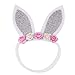 Lurrose Diadema con Orejas de Conejo y Flores Disfraz de Conejo de Fiesta de Pascua para Niña Bebé (Plata)
