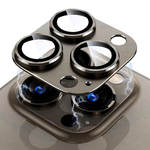 Smasener Protetor de ecrã de lente de câmara para iPhone 15 Pro e iPhone 15 Pro Max, [cobertura completa] anti-riscos vidro temperado com lente de câmara (titânio natural)