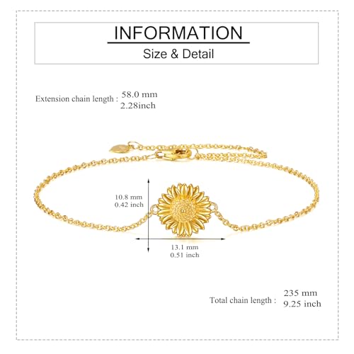 KQF 14K Solid Gold Sunflower Bracelet Real Gold Flower Bracelet Jewelry Gifts for Women4