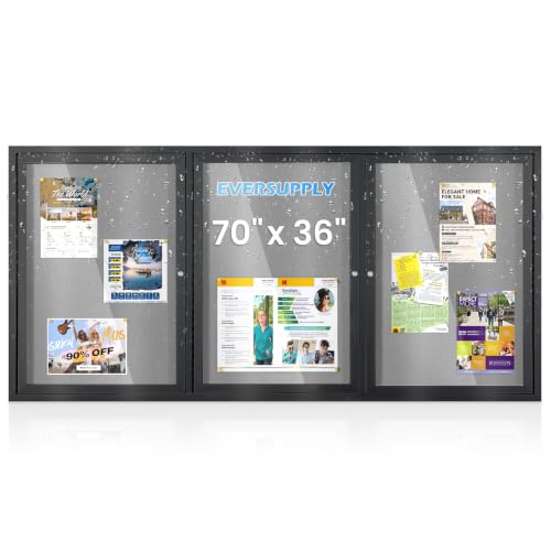 EVERSUPPLY 70x36 in Enclosed Bulletin Board Outdoor Notice Board, Grey Felt