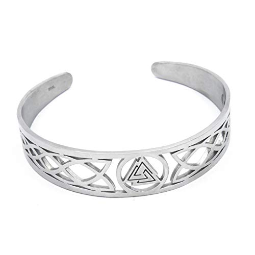 Bavipower Viking Odin Valknut Celtic Knot Wave Bangle Cuff Stainless Steel Accessory Pagan Occult Accessory #TOP2