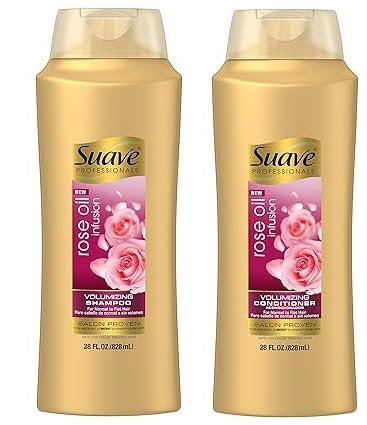 Suave Professionals - Champú y acondicionador voluminizador de infusión de aceite de rosa, 28 onzas líquidas cada uno