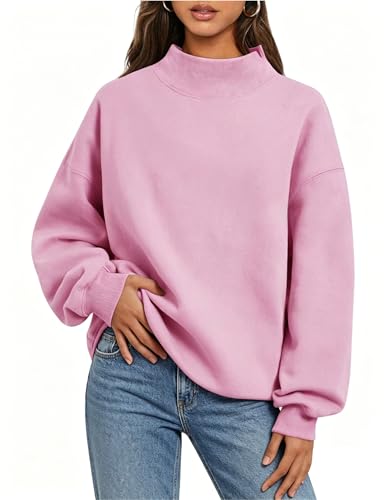 PRETTODAY Women's Oversized Sweatshirts Color Block Turtleneck Fleece Pullover Tops Long Sleeve Loose Fall Fashion Outfits