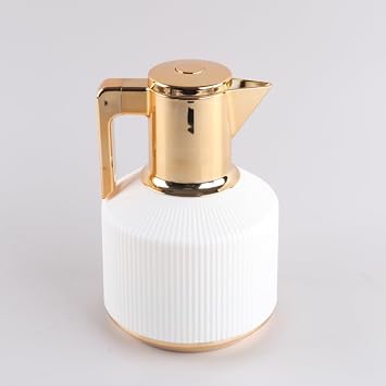 1L Coffee Carafe Tea Dispenser Thermal Coffee Insulated Jug Keep Drinks 12 Hours Hot/ 24 Hours Cold Double Walled Vacuum Jug with Press Button Top White