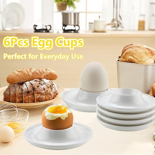 6Pcs Egg Cups, Egg Holders Soft Hard Boiled Egg Cup Classic Style White Plastic Egg Stand Plates Egg Tray for Hard Soft Boiled Eggs Dishwasher and Microwave Safe - Image 3