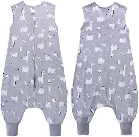 Toddler Sleeping Bag with Feet 0.5 TOG 100% Cotton Summer Baby Sleep Sack with Legs Sleeveless Wearable Blankets Swaddle Infant Pyjamas Unisex for Boys and Girls 4 - 5 Years (Grey Giraffe)