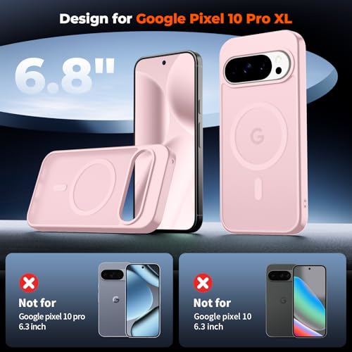 Image of SUPFINE Magnetic for Google Pixel 10 Pro XL Case with Screen Protector, (Built-in Magnets) ((Military Grade Drop Protection) Slim Translucent Shockproof Phone Case,Pink