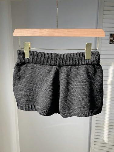 Women's Drawstring Tie Front High Waist Sweater Knitted Shorts Cover Up2