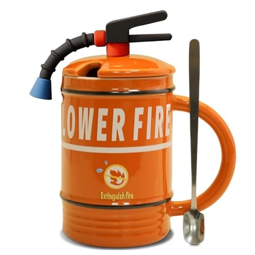 ZONSUSE Taza Extintor Cerámica,Tazas de Cafe Personalizada,Tazas Desayuno con Tapa Cuchara,Taza de Té Creativa,Regalo Original para Hombres Mujeres Padre Marido Esposa Amigos Niños Bomberos (Naranja)