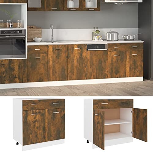 Gecheer Kitchen Cabinet Kitchen Storage Cupboard Unit Drawer Bottom Cabinet Smoked Oak 80x46x81.5 cm Engineered Wood