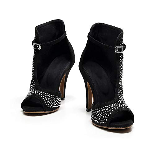 HIPPOSEUS Women High Heel Boots Peep Toe Ankle Booties Heeled Sandals with Rhinestones4