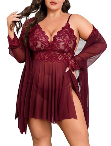 Image of Avidlove Plus Size Lingerie Sexy Lingerie Set Women's Exotic Nightgowns Lace Chemise Lingerie Side Slit Nightdress