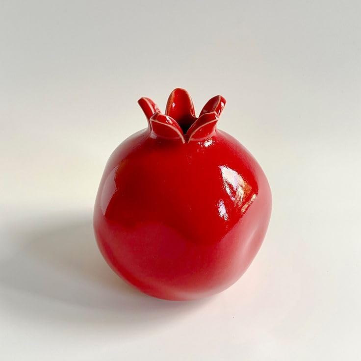 Bliss Hohm Decorative Anar Ceramic Flower Vase (4.5 Inches, Red) for Home Decor and Gifting, Flower Vase for Living Room, Small Vases for Showpiece (Anar)-image-8