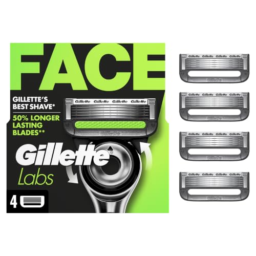 Image of Gillette Mens Razor Blade Refills with Exfoliating Bar by GilletteLabs, Compatible Only with GilletteLabs Razors with Exfoliating Bar and Heated Razor, 4 Razor Blade Cartridges