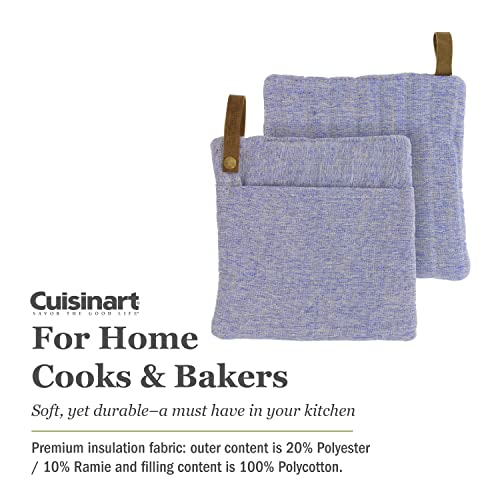 Cuisinart Chambray Pot Holders With Soft Insulated Pockets, 2Pk - Heat Resistant Hot Pads, Trivets Protect Hands And Surfaces From Hot Kitchenware - Ideal Kitchen Set With Faux Leather Loop - Marine #TOP2