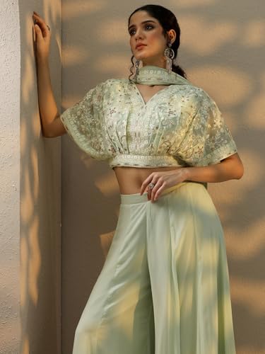 Image of Libas Art Womens Embroidered Georgette Co ord Set for Women | daily wear | casual wear | office wear