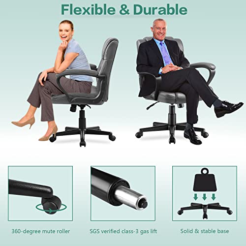 Shahoo Office Chair Swivel Task Seat With Ergonomic Mid-Back, Waist Support, Pu Leather (1Pack), Gray #TOP4