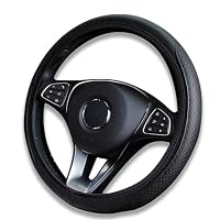 LAWALEISHE Black Premium PU Leather Steering Wheel Cover - 3D Embossed, Non-Slip & Breathable, Universal Fit for 15 inch/38cm Wheels, Soft Grip for All-Season Comfort