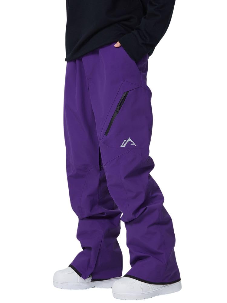 xwxwseui Women's Men's Snow Pants Side Zipper Straight Skiing Pant Snowboarding Waterproof Windproof (A7 Deep Purple, XL)