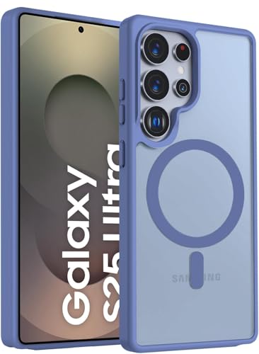 Image of Elzzi Magnetic Guard Designed for Samsung S25 Ultra 5G Case Translucent Matte Hard PC + TPU Back Cover [Compatible with MagSafe] Anti-Scratch Phone Case (Official Blue)
