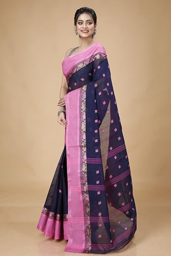 Image of Women's Traditional Bengal Tant Pure Cotton Design Border & Butta Tant Saree Without Blouse Piece