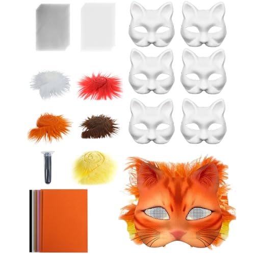 Générique Kit Masque Chat Avec Feutrine Auto-Adhésive – Toile Plastique Et Feutrine Pour Créer Masques Chat Et Renard, Avec Masques Papier À Décorer, Idéal Pour Halloween Et Noël