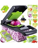 Mandolina per verdure Multifunzione 16 in 1, Affettaverdure da Cucina con Lame Intercambiabili in Acciaio Inox, Taglia Verdure Manuale con Contenitore, Verde/Nero