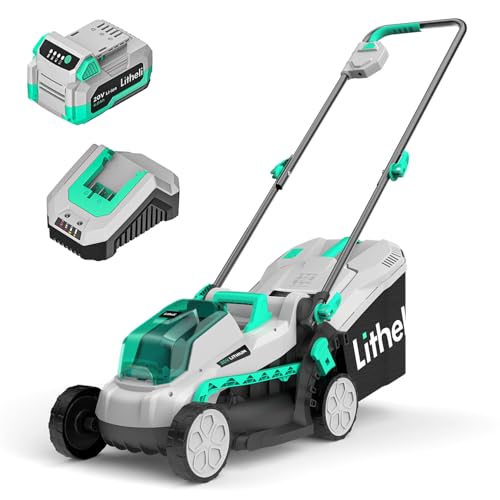 Litheli 13 Inch Cordless Lawn Mower, 5 Heights, 20V Electric Lawn Mowers for Garden and Yard, with Brushless Motor, 4.0Ah Battery & Charger Included