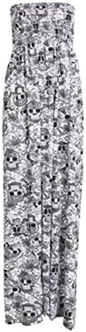 New Womens Plus Size Boob Tube Printed Sheering Summer Maxi Dress 8-26 ( Skull Print, 2X )