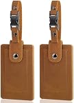 Teskyer Premium Genuine Leather Luggage Tags for Suitcases - Quick Release, Privacy Protection, Elegant and Durable, Travel Essential Luggage Tag - 2 Pack Brown | Timeless Craftsmanship, Quick Release Design, Privacy Flap, Ideal For Business Trips an