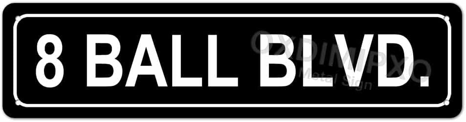 8 Ball Blvd Street Sign Metal Tin Billiards Pool Cue Pool Table Darts Signs Room Decor Funny Wall Art for Home Bedroom Man Cave Bar 16x4 Inch