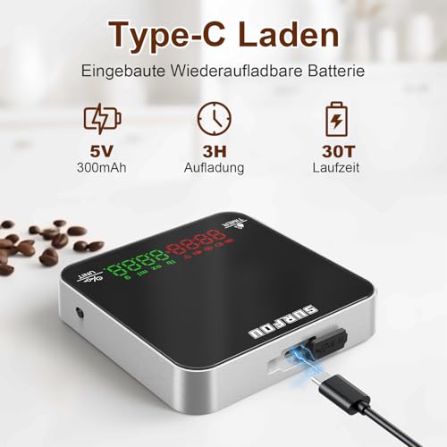 Minibáscula de café portátil recargable con cronómetro y precisión digital 6