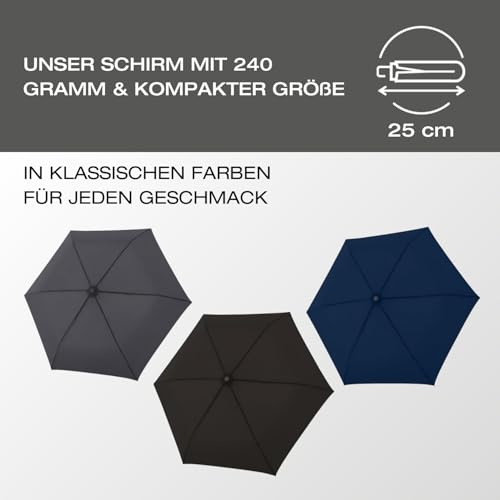 Knirps Regenschirm C.250 Light Duomatic Black mit Schirmtasche I Taschenregenschirm mit Duomatic-Funktion I Auf-Zu-Automatik I Taschenschirm mit Drucktaste I Regenschirm automatisch & leicht