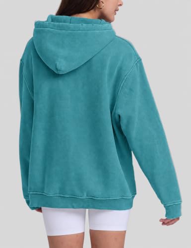 Image of FAIABLE Womens Oversized Acid Wash Hoodie Unisex Heavyweight Fleece Cotton Hoodies Vintage Washed Sweatshirt for Women
