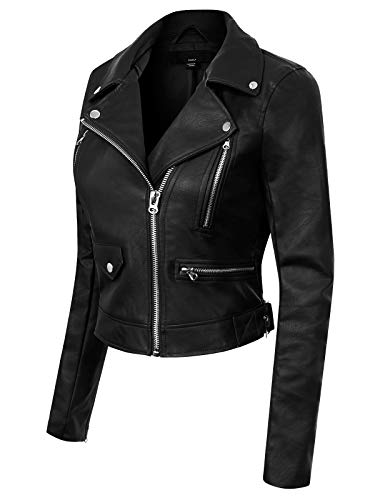 Design By Olivia Women's Long Sleeve Zipper Closure Moto Biker Faux Leather Jacket Black2 M #TOP1