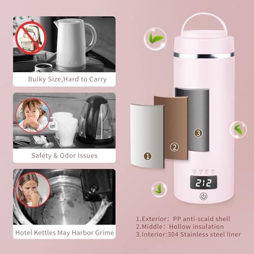 Hervidor eléctrico portátil de viaje con 4 temperaturas, acero inox miniatura 7