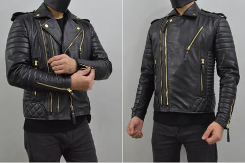 Image of Mens Leather Jacket - Biker Leather Jacket For Men - Lightweight Slim Mens Leather Motorcycle Jackets Black Real Lambskin