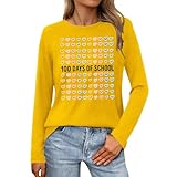 generisch 100 giorni scuola shirt insegnante giorni scuola manica lunga magliette divertenti 100 giorni celebrazione magliette maglia maglione donna, giallo., xxl