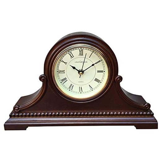 Mantel Clocks, Battery Operated, Silent Wood Mantle Clock with Westminster Chimes On The Hour, Solid Wooden Shelf Decorative Chiming Table Clock, 9" x 16" x 3"