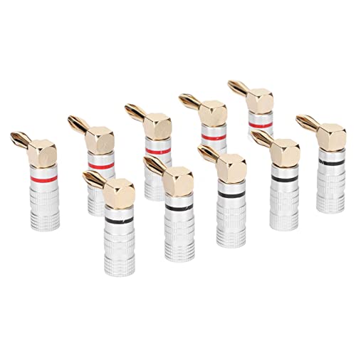 Aramox Fiches Banane, Connecteurs de Haut-parleur à Angle Droit Plaqués or 24 Carats, Verrouillage à Double Vis, 10 Pièces pour Câble de Haut-parleur de 4 Mm, Amplificateur de Cinéma Maison et Système