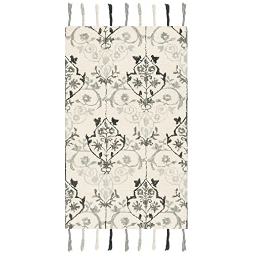 Image of Modern Floral Hand Tufted Loop Pile Carpet for Living Room & Bedroom Ivory & Multi Colour 6x9 Feet Carpet
