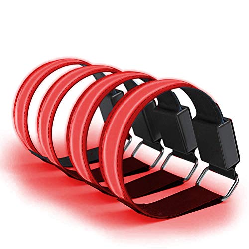 Jackallo 4 PCS Rechargeable LED Brassard Clignotant Bras Réfléchissant LED Bandes Lumières de Sécurité Sport LED Bracelet pour Course De Nuit Vélo Jogging Randonnée Courir Hommes Femmes Enfants