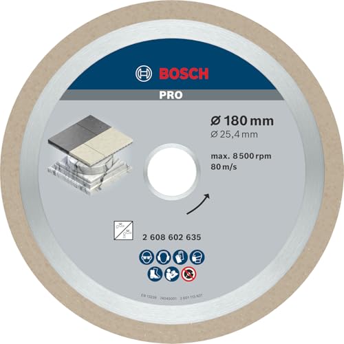 Image of Bosch 1x PRO Ceramic Diamond Cutting Disc for Bore 25.4 and Tile Cutters (for Tiles, Hard tiles, Ø 180 mm, Professional Accessory Table Saw)