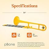 pBone PBONE1Y Plastic Trombone with Mouthpiece and Carry Bag - Bb Student Beginner - Yellow, 14.0 in*38.0 in*11.0 in - Image 4
