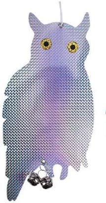 Lopunny Birds Repellent 15.5-inch Reflective Hanging Owl with Bells Pests Control Scare Device (3 Pack)