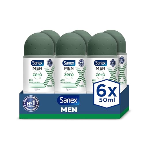 Sanex Zero% Respect & Control Desodorante Roll-On, 6 Uds x 50ml