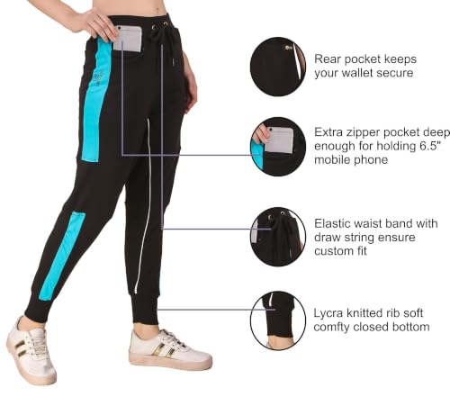 Image of UZARUS Women's Cotton Slim Fit Joggers Track Pants with 2 Zippered Pockets