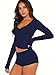 Dressmine Short Sets for Women Long Sleeve Soft Loungewear Sexy Comfor table Matching Casual Yoga Sets Spring Fashion Navy Blue M